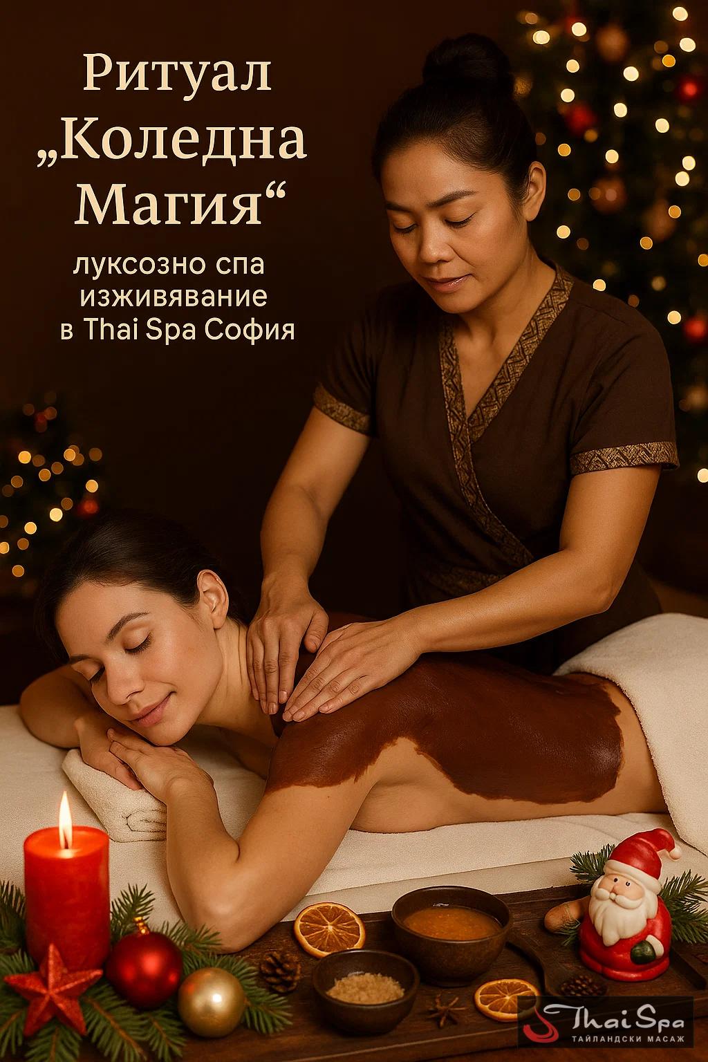 The product is РИТУАЛ КОЛЕДНА МАГИЯ and it includes the following 
- Cinnamon or cocoa full-body scrub (25 minutes) followed by a shower
- Chocolate mask for the entire body (25 minutes) followed by a shower
- Traditional Thai massage with orange oil (60 minutes)